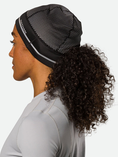 Nathan HyperNight Reflective Ponytail Safety Beanie - Black - On Model - Back Side View