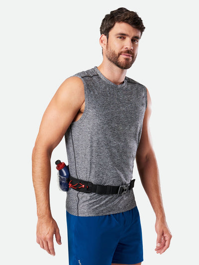 color:Black/Ribbon Red||seo:Nathan TrailMix Plus Hydration Belt 3.0 - Black/Ribbon Red - On Model - Side View