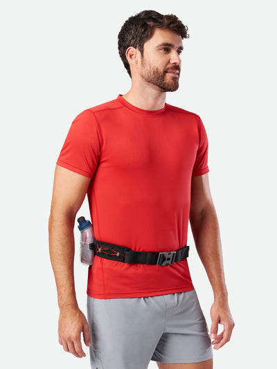color:Black/Deep Blue||seo:Nathan TrailMix Plus Insulated Hydration Belt 3.0 - Black/Deep Blue - On Model - Side View