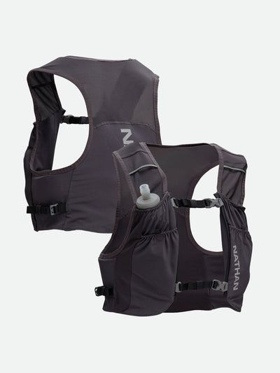 color:Charcoal/Reflective Silver||seo:Nathan Pinnacle FeatherLite 1.5 Liter Unisex Hydration Vest - Charcoal/Reflective Silver - Front & Back of Pack