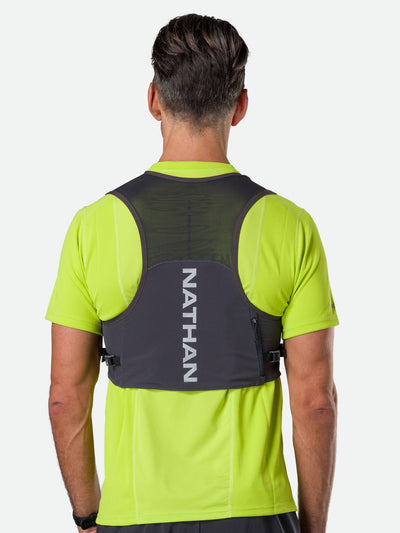 color:Charcoal/Reflective Silver||seo:Nathan Pinnacle FeatherLite 1.5 Liter Unisex Hydration Vest - Charcoal/Reflective Silver - Male Runner Back View