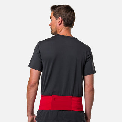 color:Ribbon Red/Reflective Silver||seo: Nathan Zipster Max Training Waist Belt - Ribbon Red/Reflective Silver - On Model - Back of Belt