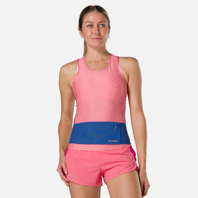 color:True Navy/Rose Gold||view:SKU Image Back||seo: Nathan Zipster Max Training Waist Belt - True Navy/Rose Gold - On Model - Front of Belt