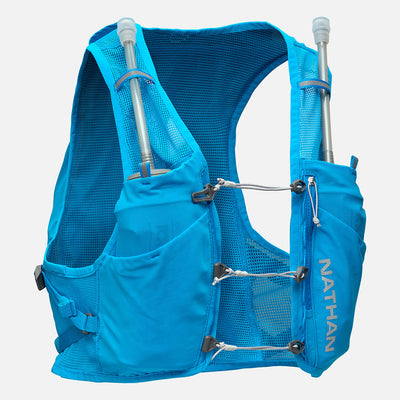 color:Electric Blue/Reflective Silver||seo:Nathan Pinnacle Breeze 4 Liter Unisex Hydration Race Vest - Electric Blue/Reflective Silver - Front of Pack