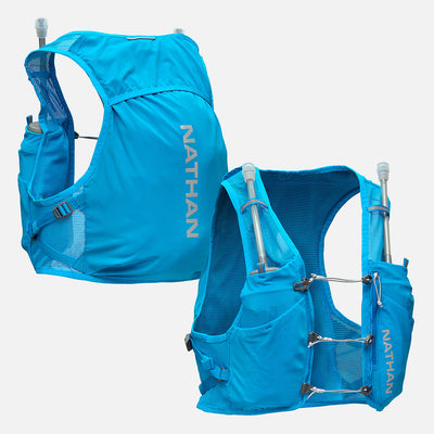 color:Electric Blue/Reflective Silver||seo:Nathan Pinnacle Breeze 4 Liter Unisex Hydration Race Vest - Electric Blue/Reflective Silver - Front & Back of Pack