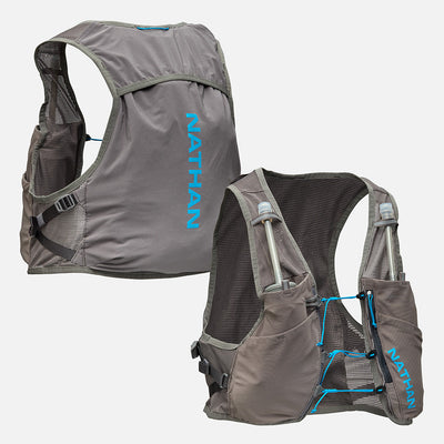 color:Charcoal/Electric Blue||seo:Nathan Pinnacle Breeze 4 Liter Unisex Hydration Race Vest - Charcoal/Electric Blue - Front & Back of Pack