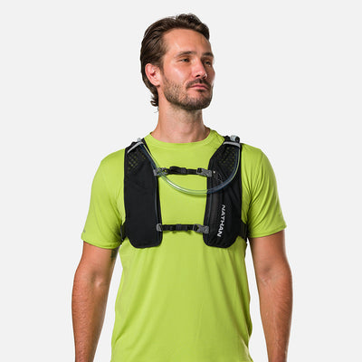 color:Black/Reflective Silver||view:sku image back||seo:Nathan QuickStart 3.0 4 Liter Hydration Pack - Black/Reflective Silver - On Model - Front View