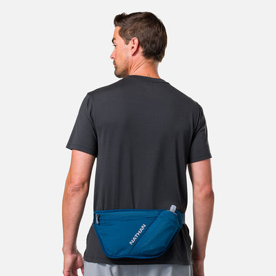 color:Sailor Blue/Reflective Silver||view:sku image back||seo:Nathan Pinnacle FeatherLite Unisex Hydration Waist Belt - Sailor Blue/Reflective Silver - On Model - Back View