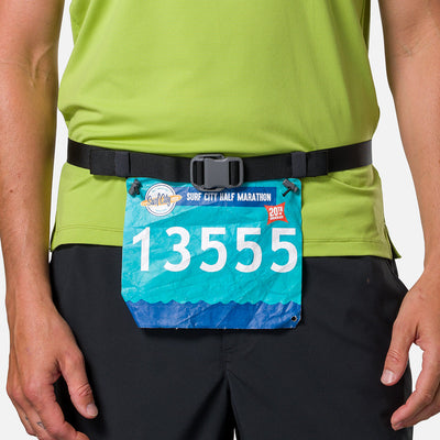 color:Black/Reflective Silver||seo:Nathan Marathon Waist Pack 3.0 - Black/Reflective Silver - On Model - Race Number Bib Holder with for Marathons & Triathlons