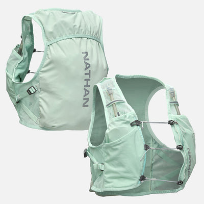 color:Surf Spray/Reflective Silver||seo:Nathan Pinnacle Breeze 4 Liter Women's Hydration Race Vest - Surf Spray/Reflective Silver - Front & Back of Pack