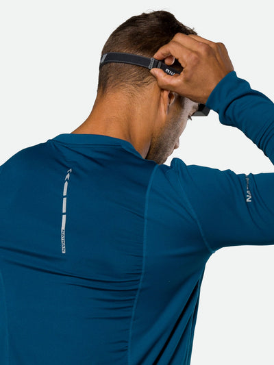 Nathan Neutron Fire RX 2.0 Runner's Headlamp – Charcoal – On Model – Model Tightening Strap For Better Fit