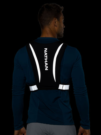Nathan Hypernight Reflective Stash Vest – Black – On Model – Back Reflective View