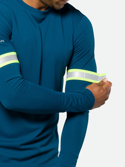 Nathan Hypernight Reflective Straps – Safety Yellow – On Model – Tightening Arm Bands for Better Fit