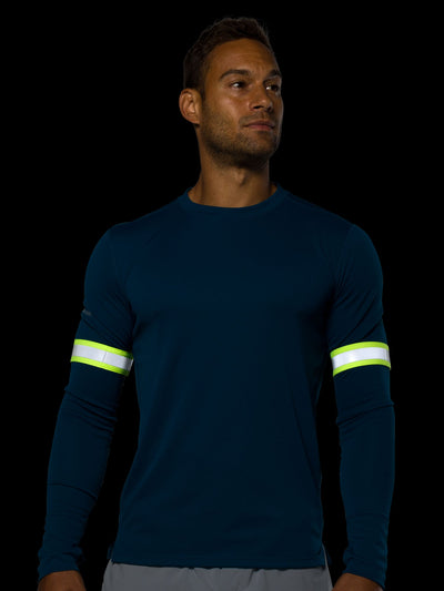 Nathan Hypernight Reflective Straps – Safety Yellow – On Model – Front Reflective Armband View