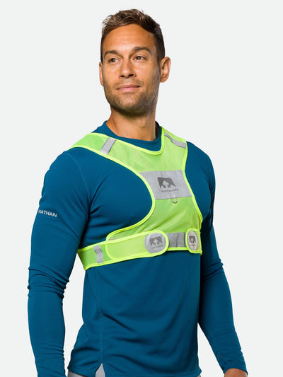 Nathan Streak Reflective Vest for Nighttime Visibility - Safety Yellow - On Model – Three Quarter View