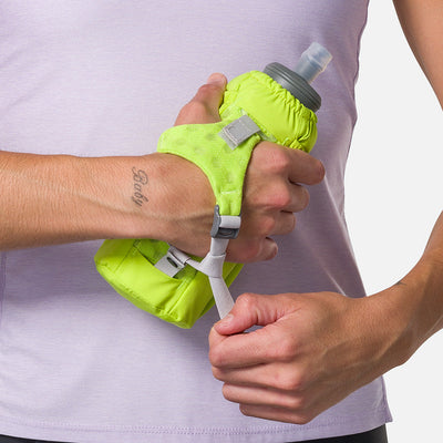 color:Finish Lime/Reflective Silver||seo:Nathan Pinnacle Soft 18oz Flask Insulated Handheld - Finish Lime/Reflective Silver - Model Tightening Strap for Better Fit