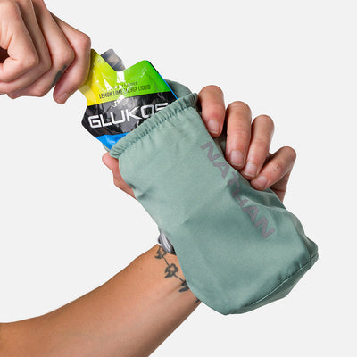 color:Sage Green/Reflective Silver||seo:Nathan Pinnacle Soft 18oz Flask Insulated Handheld - Sage Green/Reflective Silver - Model Pulling Glukos Energy Liquid Gel (Lemon Lime Flavor ) from Pouch