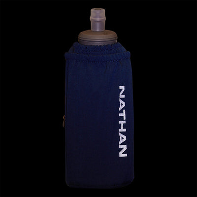 color:Sailor Blue/Reflective Silver||seo:Nathan Pinnacle Soft 18oz Flask Insulated Handheld - Sailor Blue/Reflective Silver - Detail View of Reflective Highlights on Handheld