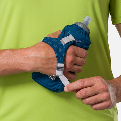 color:Sailor Blue/Reflective Silver||seo:Nathan Pinnacle Soft 18oz Flask Insulated Handheld - Sailor Blue/Reflective Silver - Model Tightening Strap for Better Fit