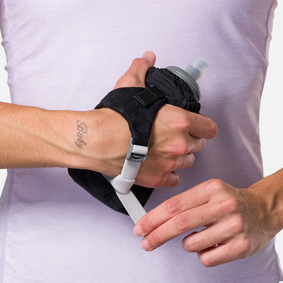 color:Black/Reflective Silver||seo:Nathan Pinnacle Soft 18oz Flask Handheld  - Black/Reflective Silver - Model Tightening Strap for Better Fit