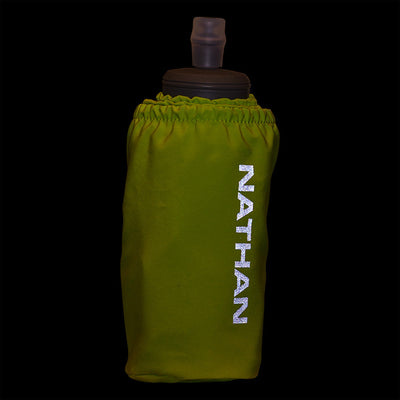color:Finish Lime/Reflective Silver||seo:Nathan Pinnacle Soft 18oz Flask Handheld  - Finish Lime/Reflective Silver - Detail View of Reflective Highlights on Handheld