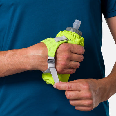 color:Finish Lime/Reflective Silver||seo:Nathan Pinnacle Soft 18oz Flask Handheld  - Finish Lime/Reflective Silver - Model Tightening Strap for Better Fit