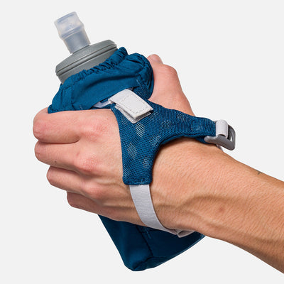 color:Sailor Blue/Reflective Silver||seo:Nathan Pinnacle Soft 18oz Flask Handheld  - Sailor Blue/Reflective Silver - Model Gripping Handheld Flask - Back View