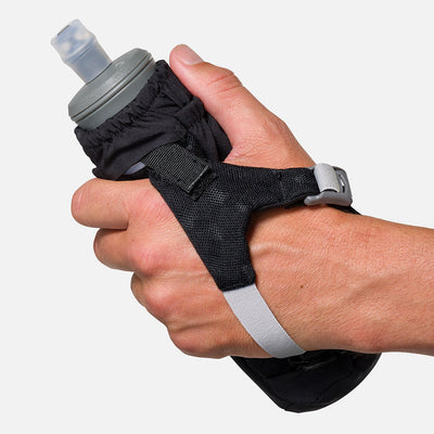 color:Black/Reflective Silver||seo:Nathan Pinnacle Soft 14oz Flask Handheld - Black/Reflective Silver - Model Gripping Handheld Flask - Back View