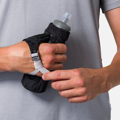 color:Black/Reflective Silver||seo:Nathan Pinnacle Soft 14oz Flask Handheld - Black/Reflective Silver - Model Tightening Strap for Better Fit