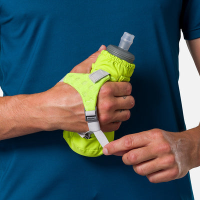 color:Finish Lime/Reflective Silver||seo:Nathan Pinnacle Soft 14oz Flask Handheld - Finish LimeReflective Silver - Model Tightening Strap for Better Fit