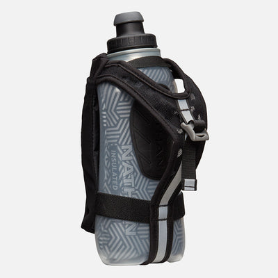 color:Black/Reflective Silver||view:sku image back||seo:Nathan SpeedDraw 2 Insulated 18oz Handheld Flask - Black/Reflective Silver - Back View