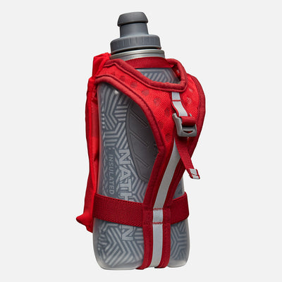 color:Ribbon Red/Reflective Silver||view:sku image back||seo:Nathan SpeedDraw 2 Insulated 18oz Handheld Flask - Ribbon Red/Reflective Silver - Back View