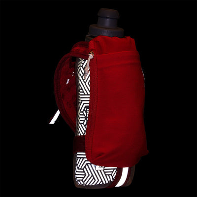color:Ribbon Red/Reflective Silver||seo:Nathan SpeedDraw 2 Insulated 18oz Handheld Flask - Ribbon Red/Reflective Silver - Detail View of Reflective Highlights on Handheld Flask