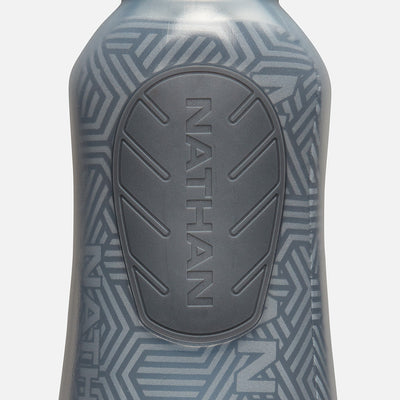 color:Deep Blue/Reflective Silver||seo:Nathan SpeedDraw 2 Insulated 18oz Handheld Flask - Deep Blue/Reflective Silver - Detail View of Flask Bottle