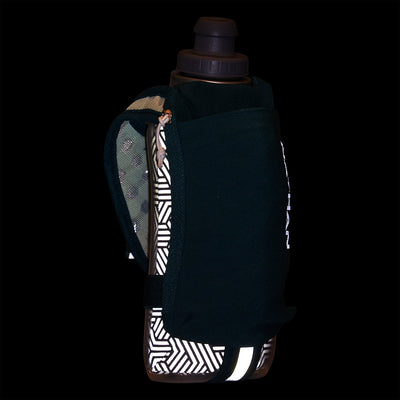 color:Deep Teal/Reflective Silver||seo:Nathan SpeedDraw 2 Insulated 18oz Handheld Flask - Deep Teal/Reflective Silver - Detail View of Reflective Highlights on Handheld Flask