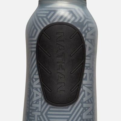 color:Black/Reflective Silver||seo:Nathan SpeedDraw 2 Insulated 12oz Handheld Flask - Black/Reflective Silver - Detail View of Flask Bottle