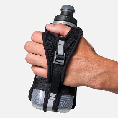 color:Black/Reflective Silver||seo:Nathan SpeedDraw 2 Insulated 12oz Handheld Flask - Black/Reflective Silver - Model Holding Flask - Back View