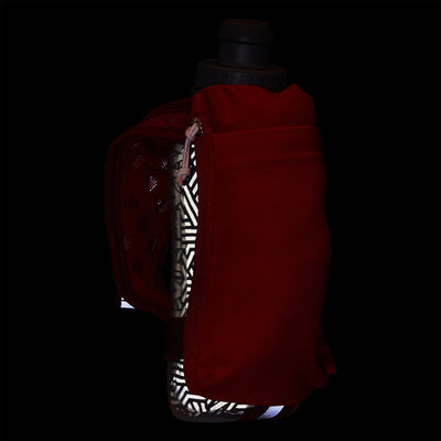 color:Ribbon Red/Reflective Silver||seo:Nathan SpeedDraw 2 Insulated 12oz Handheld Flask - Ribbon Red/Reflective Silver - Detail View of Reflective Highlights on Handheld