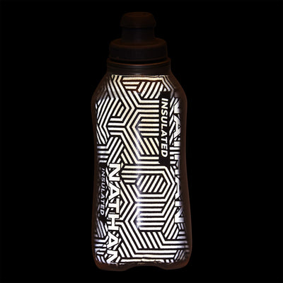 color:Deep Teal/Reflective Silver||seo:Nathan SpeedDraw 2 Insulated 12oz Handheld Flask - Deep Teal/Reflective Silver - Detail View of Reflective Highlights on Handheld Flask
