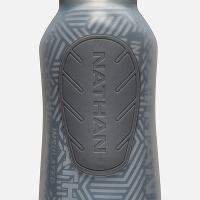 color:Deep Teal/Reflective Silver||seo:Nathan SpeedDraw 2 Insulated 12oz Handheld Flask - Deep Teal/Reflective Silver - Detail View of Flask Bottle