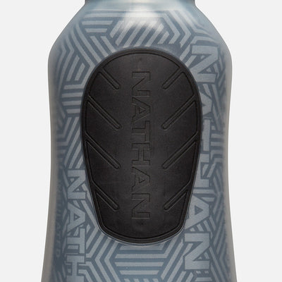 color:Black/Reflective Silver||seo:Nathan SpeedDraw 2 View Insulated 18oz Handheld Flask  - Black/Reflective Silver - Detail View of Flask Bottle