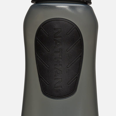 color:Black/Reflective Silver||seo:Nathan SpeedDraw 2 22oz Handheld Flask - Black/Reflective Silver - Detail View of Flask Bottle