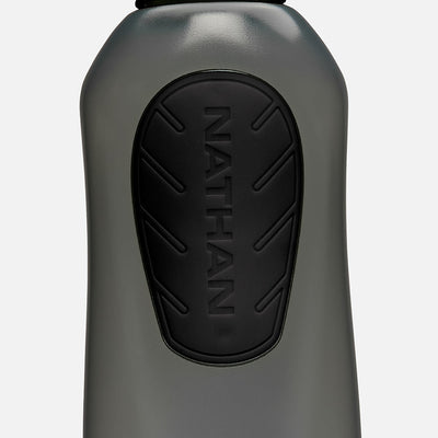 color:Black/Reflective Silver||seo:Nathan SpeedDraw 2 18oz Flask - Black/Reflective Silver - Detail View of Flask Bottle