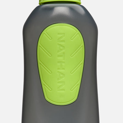 color:Deep Teal/Reflective Silver||seo:Nathan SpeedDraw 2 18oz Flask - Deep Teal/Reflective Silver - Detail View of Flask Bottle