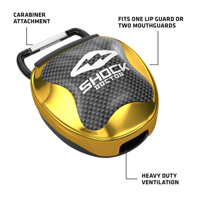 Shock Doctor Protective Mouthguard Case - Chrome Gold - Tech Specs - Carabiner Attachment, Heavy Duty Ventilated, Secure Closure