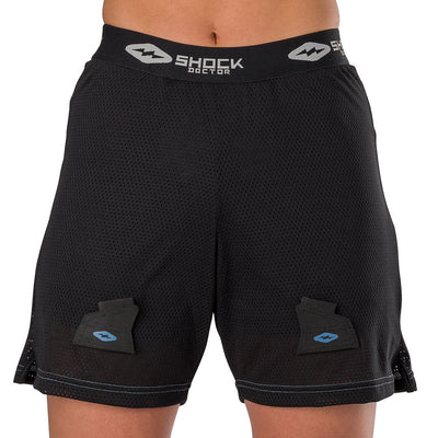 Shock Doctor Women's Loose Hockey Short with Pelvic Protector - Black - On Model - Front View