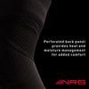 Perforated back panel provides heat and moisture management for added comfort.