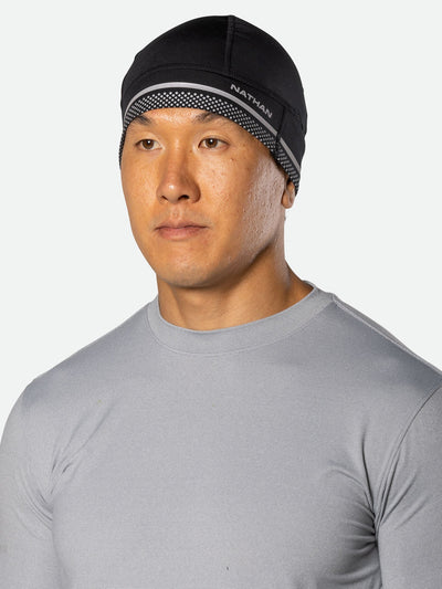 Nathan HyperNight Reflective Safety Beanie - Black - On Model - Front View
