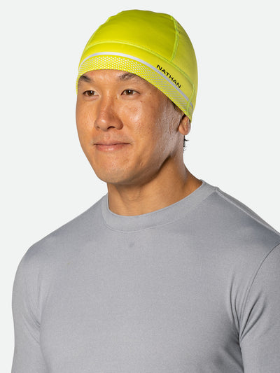 Nathan HyperNight Reflective Safety Beanie - Hi Vis Yellow - On Model - Front View