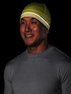 Nathan HyperNight Reflective Safety Beanie - Hi Vis Yellow - On Model - Front View (Reflective Detail)